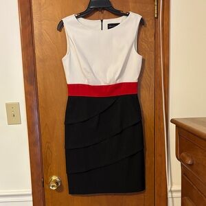 Connected Apparel Black, White, and Red Mini Dress